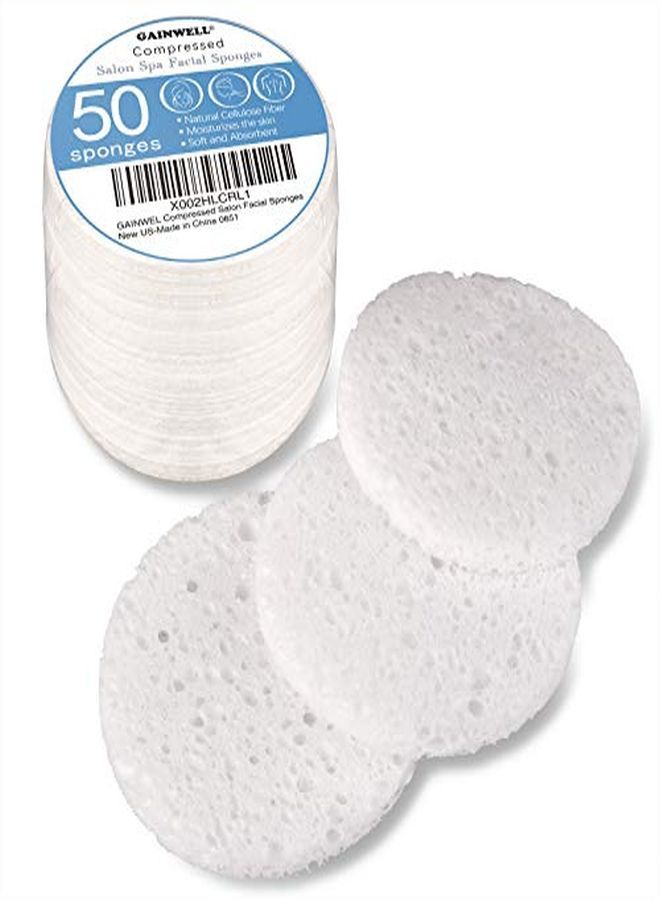 GAINWELL Compressed Facial Sponges, Gainwell White Cellulose Facial Sponges, 100% Natural Cosmetic Spa Sponges For Facial Cleansing, Exfoliating Mask, Makeup Removal  - Image 1