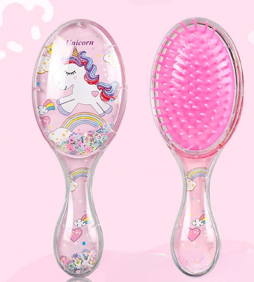 Generic New cute air cushion comb love girl special comb cartoon transparent airbag comb quicksand toy massage comb Round pony