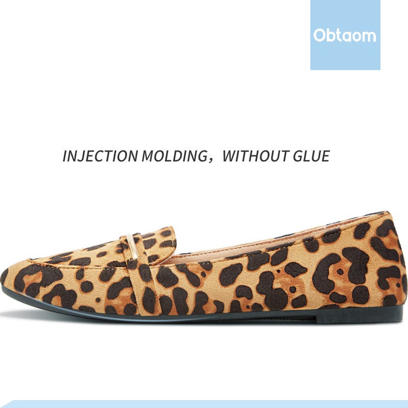 Obtaom Women's Pointy Toe Loafer Flat Comfortable Faux Suede Work Shoes,Cute Penny Loafer Slip On Ballet Flat(Leopard Print,US11) - Image 4