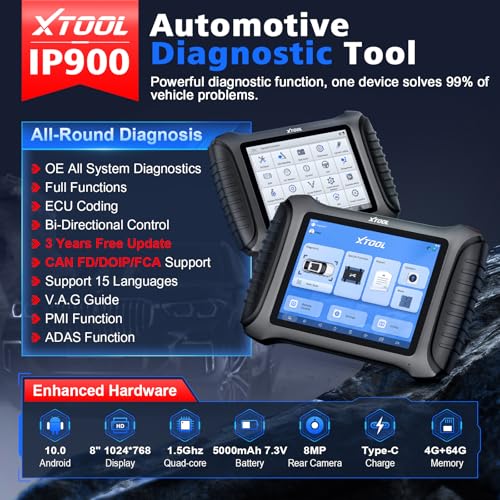 XTOOL XTOOL IP900 Pro-Level OBD2 Scanner Diagnostic Tool for All System, 2025 Upgrate ECU Coding Car Scanner, Bidirectional Scan Tool with 38+ Resets, PMI, V.A.G Guide, AutoAuth for CANFD/FCA/DoIP - Image 2