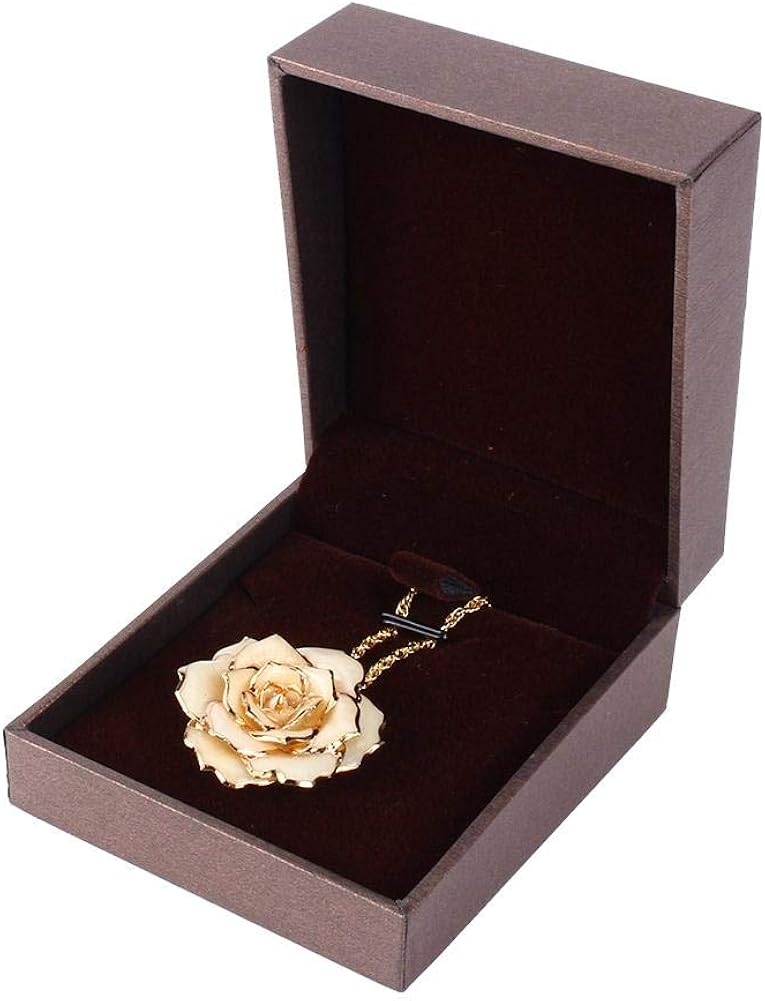klarako 24k Gold Dipped Dangle Necklace, 30mm Real Rose Necklace Chain Fashionable Rose Flower Pendant for Women (White) - Image 2