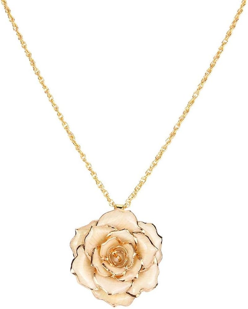 klarako 24k Gold Dipped Dangle Necklace, 30mm Real Rose Necklace Chain Fashionable Rose Flower Pendant for Women (White) - Image 4