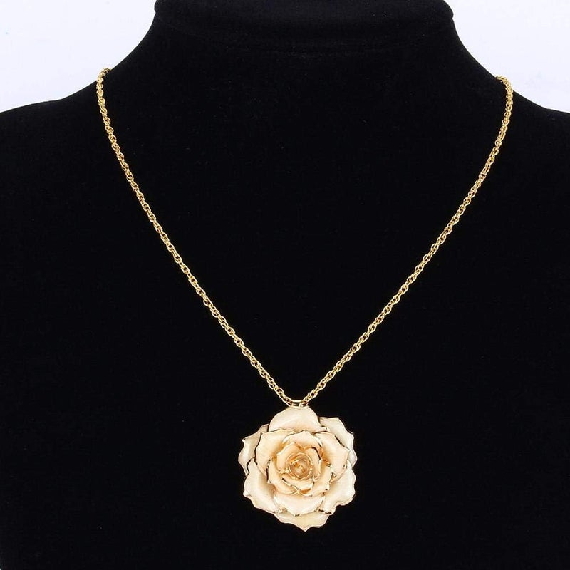 klarako 24k Gold Dipped Dangle Necklace, 30mm Real Rose Necklace Chain Fashionable Rose Flower Pendant for Women (White) - Image 3