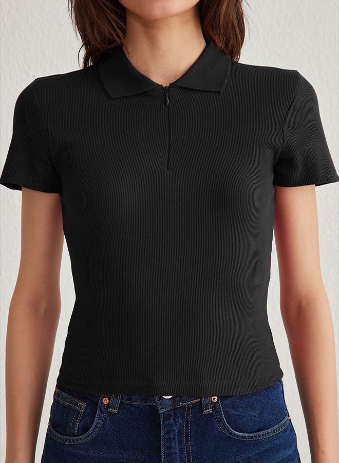 trendyol Black Fitted/Body-Smooth Polo Neck Flexible Knitted Blouse  - Image 4