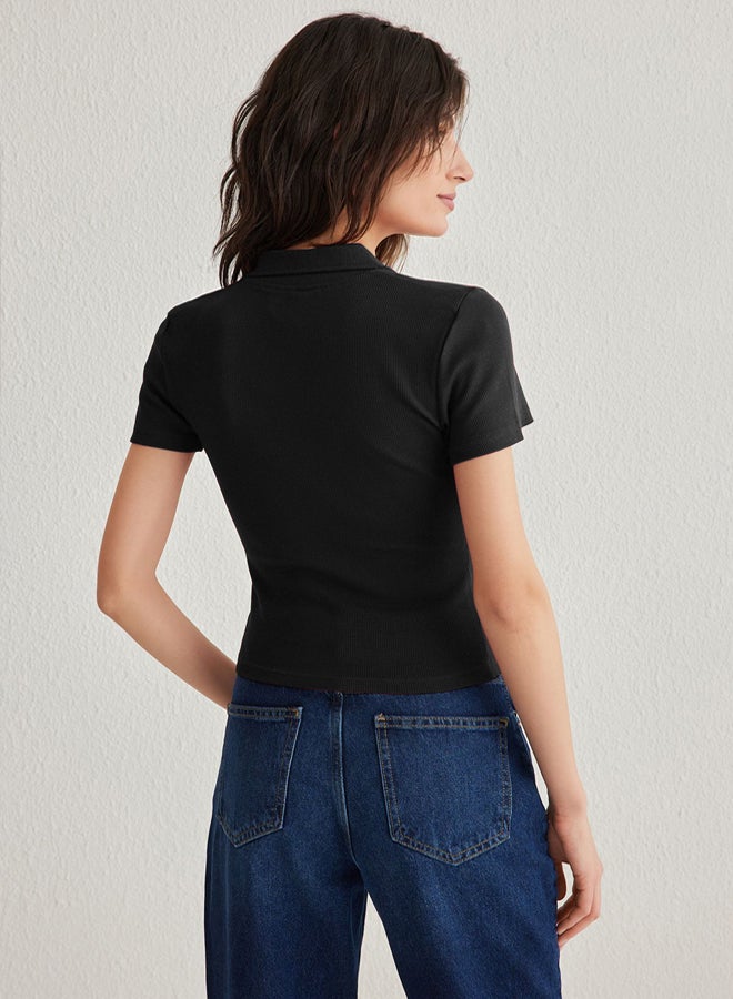 trendyol Black Fitted/Body-Smooth Polo Neck Flexible Knitted Blouse  - Image 5