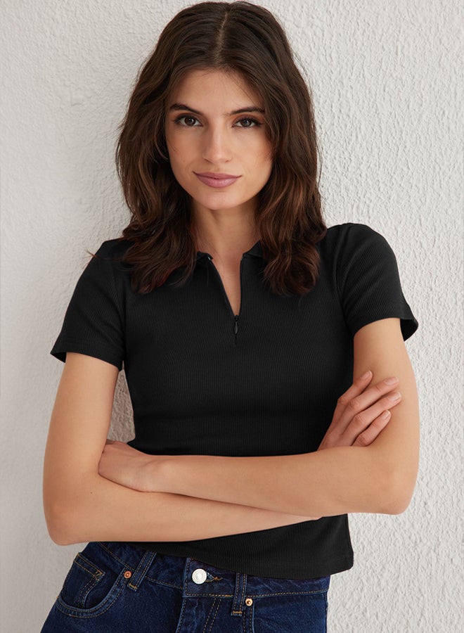 trendyol Black Fitted/Body-Smooth Polo Neck Flexible Knitted Blouse  - Image 3