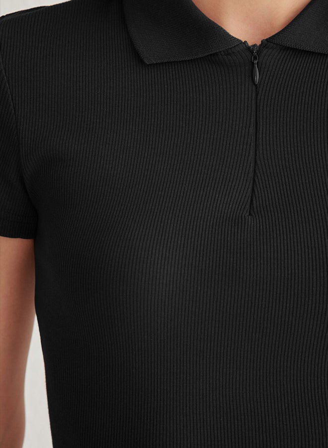trendyol Black Fitted/Body-Smooth Polo Neck Flexible Knitted Blouse  - Image 2