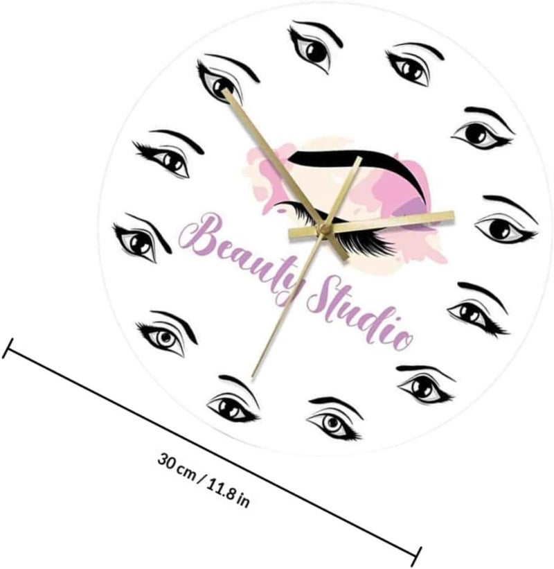 ABOOFAN Beauty Salon Wall Clock Unique Round Shape Salon Decor Non-Electric Hanging Ornament for Eyelash and Eyebrow Artists for Beauty Studios - Image 2
