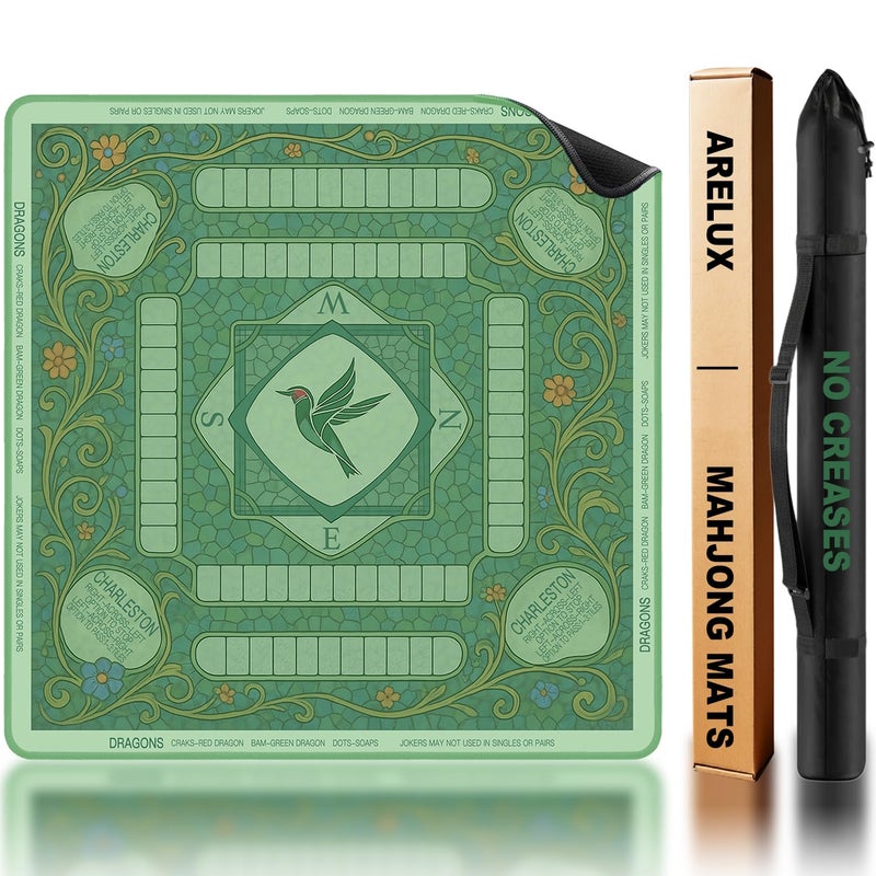 ARELUX Neoprene Mahjong Mat with Carrying Bag 32x32 No Creases Rolled Shipping American Mahjong Mat with Charles Rules AntiSlip Noise Reduction Table Cover for Poker Card Board GameGreen - Image 3