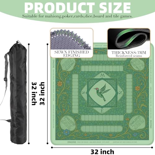 ARELUX Neoprene Mahjong Mat with Carrying Bag 32x32 No Creases Rolled Shipping American Mahjong Mat with Charles Rules AntiSlip Noise Reduction Table Cover for Poker Card Board GameGreen - Image 5