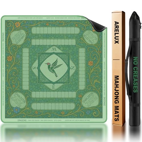 ARELUX Neoprene Mahjong Mat with Carrying Bag 32x32 No Creases Rolled Shipping American Mahjong Mat with Charles Rules AntiSlip Noise Reduction Table Cover for Poker Card Board GameGreen - Image 1