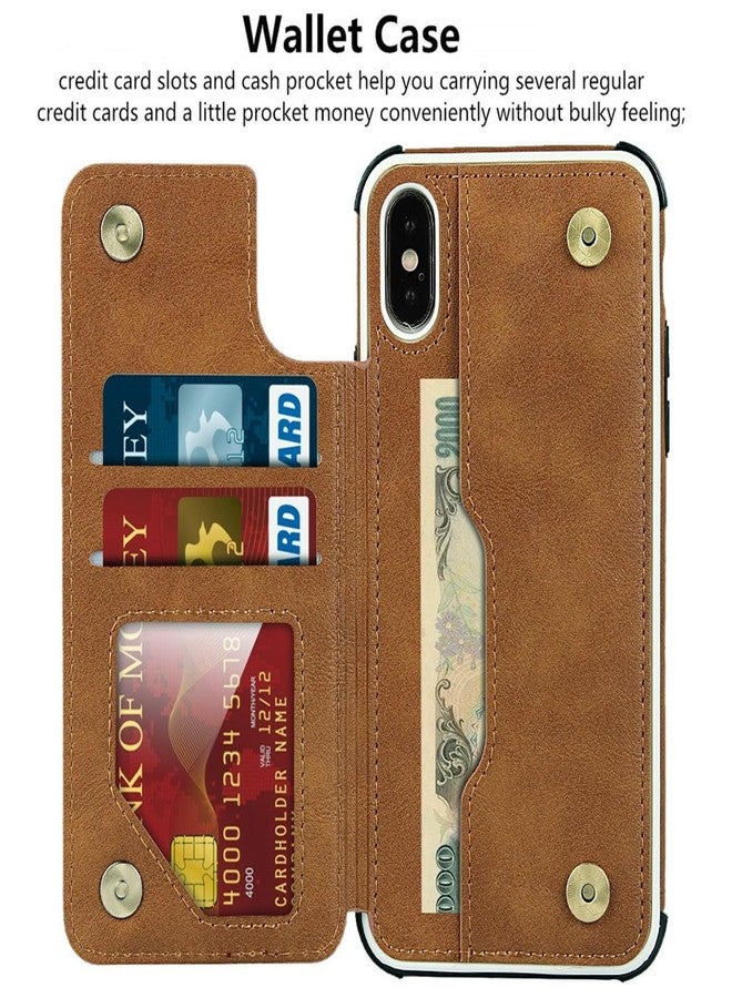 iCoverCase Compatible with iPhone X/XS Wallet Case with Card Slots Holder and Wrist Strap Premium PU Leather Kickstand Shockproof Phone Case 5.8 Inch (Khaki) - Image 4