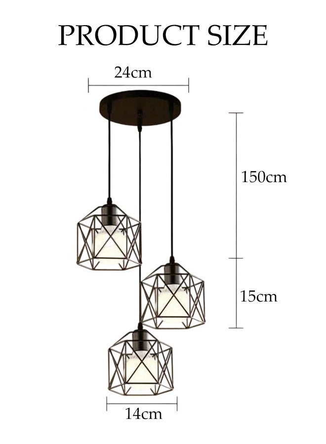 DUNISO Industrial Pendant Light, Vintage 3 Head Pendant Light, Adjustable Ceiling Black Pendant Light Fixture, Creative Hexagon Metal Cage Design with E26 Bulbs, Suitable for Kitchen Island Bedroom Dining Room Living Room - Image 2
