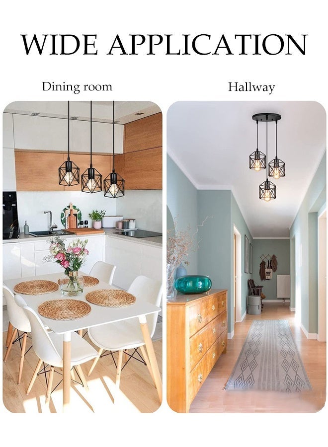 DUNISO Industrial Pendant Light, Vintage 3 Head Pendant Light, Adjustable Ceiling Black Pendant Light Fixture, Creative Hexagon Metal Cage Design with E26 Bulbs, Suitable for Kitchen Island Bedroom Dining Room Living Room - Image 5
