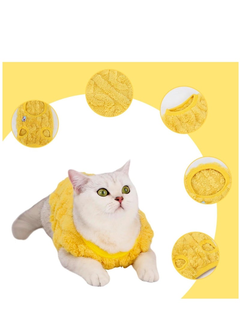 Generic Cats Flannel Sweaters, Cat Elastic Sweater Soft Sleeveless Cat Clothes, Warm Winter Kitten Clothes Outfits, Cute Dog Vest with Velvet for Cats or Small Dogs in Cold Season (Yellow)  - Image 2