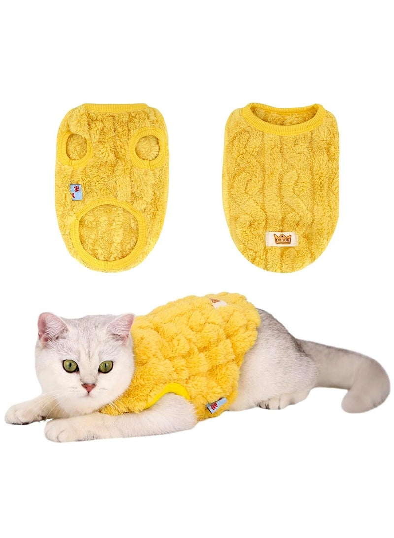 Generic Cats Flannel Sweaters, Cat Elastic Sweater Soft Sleeveless Cat Clothes, Warm Winter Kitten Clothes Outfits, Cute Dog Vest with Velvet for Cats or Small Dogs in Cold Season (Yellow)  - Image 1