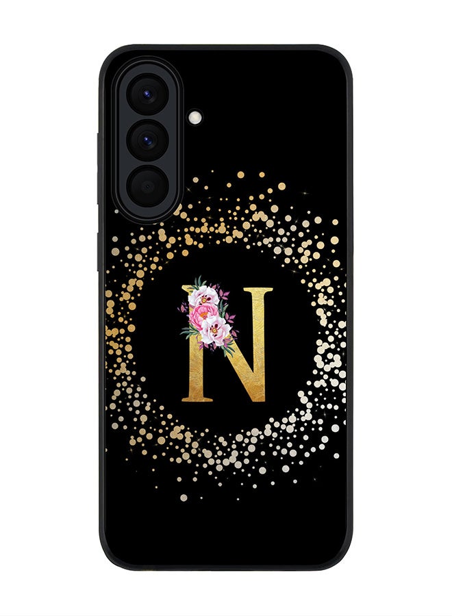 For Samsung Galaxy A37 Case,Slim fit Camera Protection, Shockproof Thin Phone cover  - Custom Monogram Floral - N ( Black )