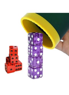Dice Stacking Cup(Green) Set With 4 Pcs 19Mm(Puple) And 5 Pcs 18Mm(Red) Standard 6 Sided Dices, With Storage Bagmagic Tricks Instruction