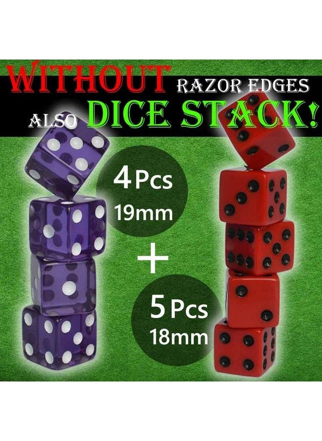 Generic - Dice Stacking Cup(Green) Set With 4 Pcs 19Mm(Puple) And 5 Pcs 18Mm(Red) Standard 6 Sided Dices, With Storage Bagmagic Tricks Instruction - Image 1