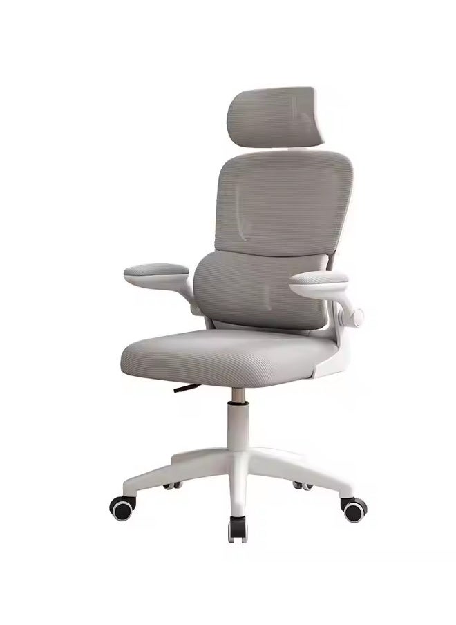 Premium Ergonomic Mesh Office Chair with Adjustable Headrest Lumbar Support Flip-Up Armrests Swivel Base Height Adjustment and Silent Rolling Wheels Comfortable Breathable Desk Chair for Home Office or Study Use