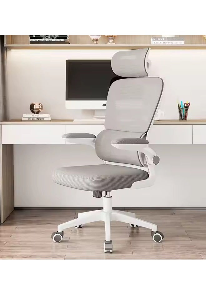 Premium Ergonomic Mesh Office Chair with Adjustable Headrest Lumbar Support Flip-Up Armrests Swivel Base Height Adjustment and Silent Rolling Wheels Comfortable Breathable Desk Chair for Home Office or Study Use