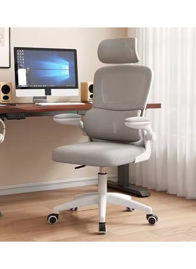 Premium Ergonomic Mesh Office Chair with Adjustable Headrest Lumbar Support Flip-Up Armrests Swivel Base Height Adjustment and Silent Rolling Wheels Comfortable Breathable Desk Chair for Home Office or Study Use