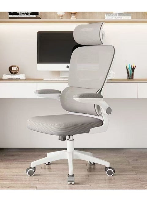 Premium Ergonomic Mesh Office Chair with Adjustable Headrest Lumbar Support Flip-Up Armrests Swivel Base Height Adjustment and Silent Rolling Wheels Comfortable Breathable Desk Chair for Home Office or Study Use