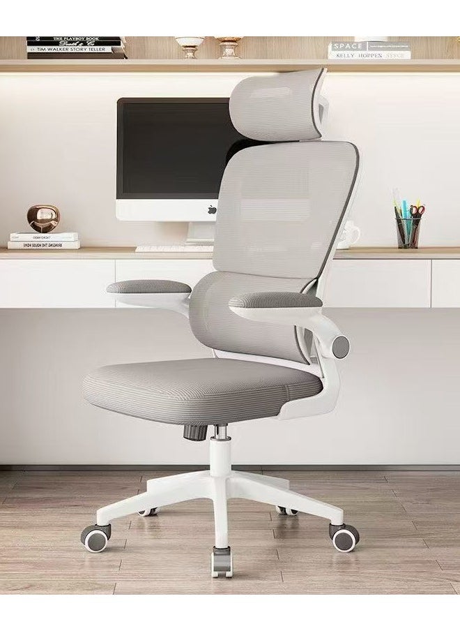 Premium Ergonomic Mesh Office Chair with Adjustable Headrest Lumbar Support Flip-Up Armrests Swivel Base Height Adjustment and Silent Rolling Wheels Comfortable Breathable Desk Chair for Home Office or Study Use