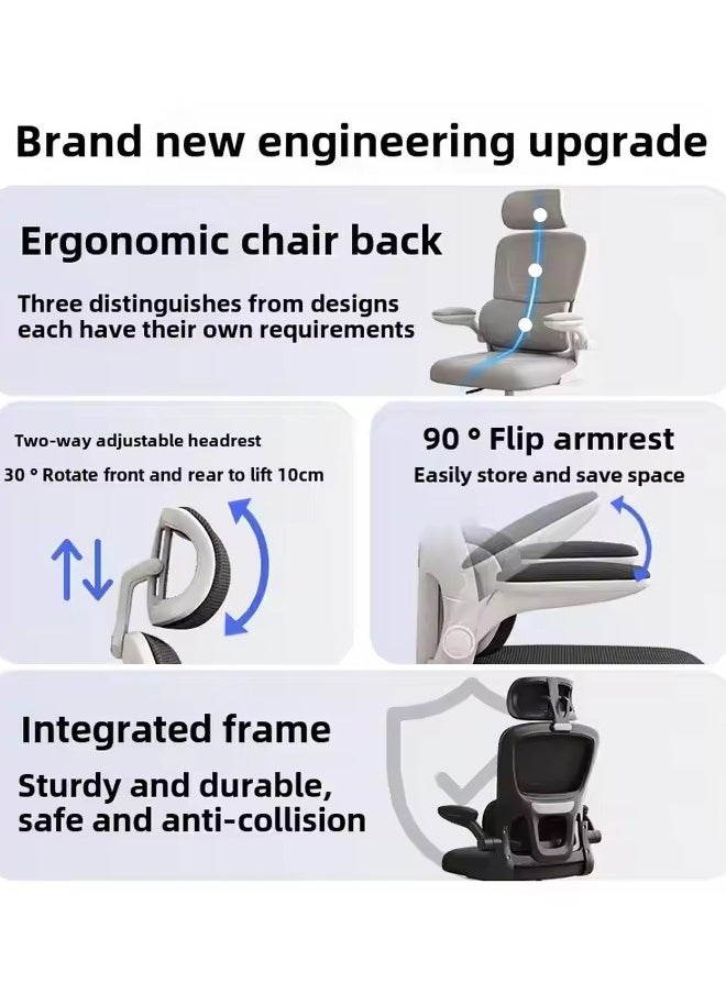 Premium Ergonomic Mesh Office Chair with Adjustable Headrest Lumbar Support Flip-Up Armrests Swivel Base Height Adjustment and Silent Rolling Wheels Comfortable Breathable Desk Chair for Home Office or Study Use