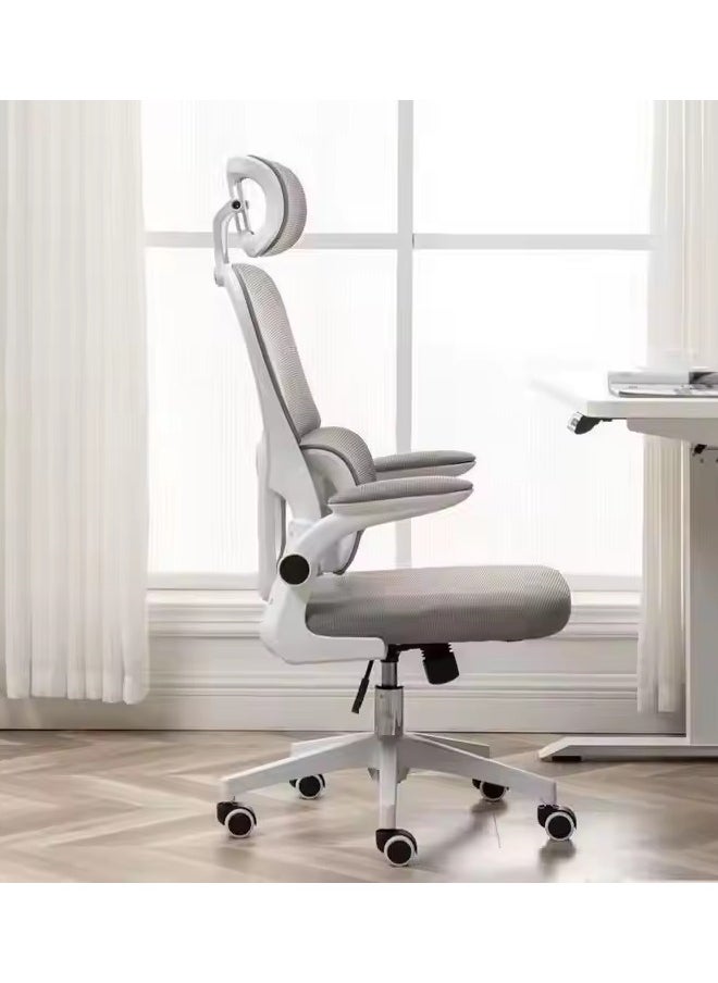 Premium Ergonomic Mesh Office Chair with Adjustable Headrest Lumbar Support Flip-Up Armrests Swivel Base Height Adjustment and Silent Rolling Wheels Comfortable Breathable Desk Chair for Home Office or Study Use