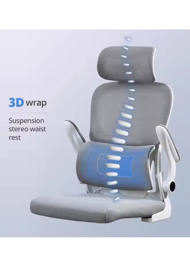 Premium Ergonomic Mesh Office Chair with Adjustable Headrest Lumbar Support Flip-Up Armrests Swivel Base Height Adjustment and Silent Rolling Wheels Comfortable Breathable Desk Chair for Home Office or Study Use