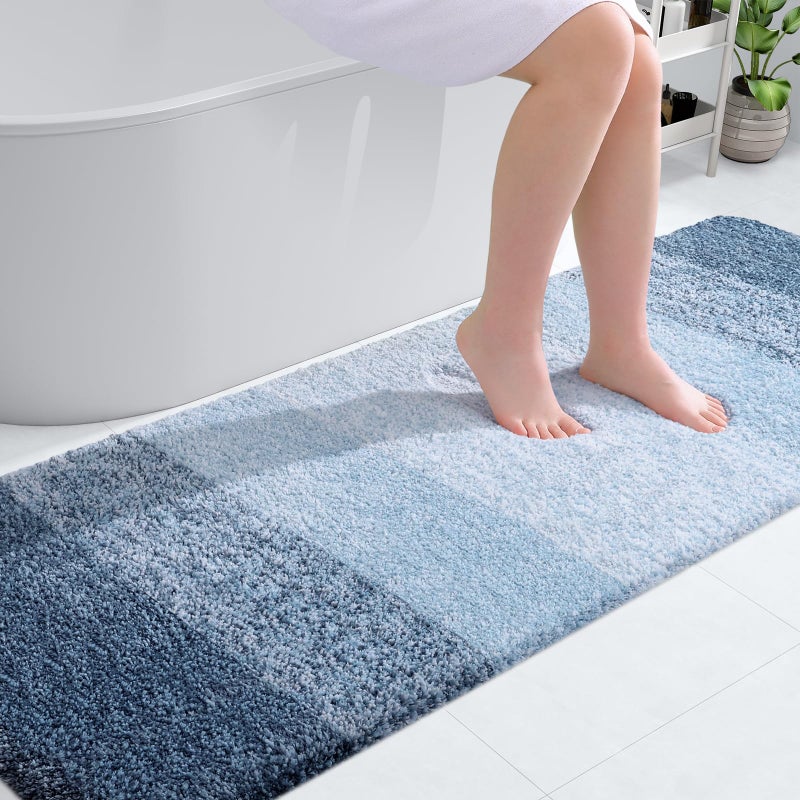 OLANLY Luxury Bathroom Rug Mat 70x24  Extra Soft and Absorbent Microfiber Bath Rug  Non-Slip Plush Shaggy Bath Carpet Runner  Machine Wash Dry  Bath Mats for Bathroom Floor  Tub and Shower  Navy Blue