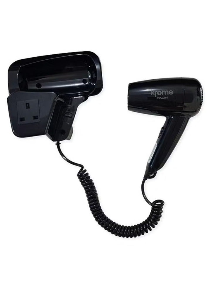 كروم مجفف شعر فندقي قوة 1300 وات مع مخرج طاقة ثلاثي (اسود) يمكن تركيبه على الجدار - Image 3