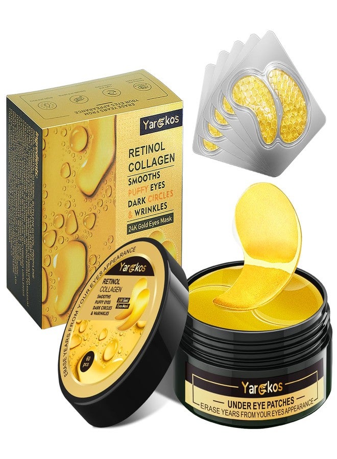 Yargkos 24K Gold Eye Mask 60Pcs, 5 Portable Golden Collagen Under Eye Patches, 30 Pairs Women Men Hydrating Undereye Gel Pads for Dark Circles Puffy Eyes Puffiness Wrinkle Eye Bag Treatment - Image 1