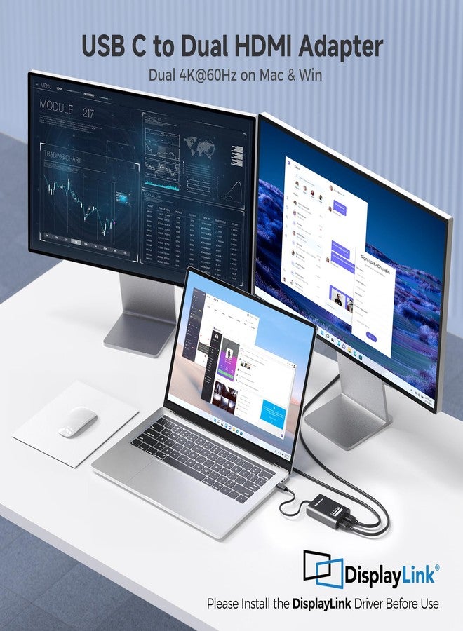 كابل ماترز محول Cable Matters DisplayLink USB-C إلى HDMI مزدوج، يدعم دقة 4K مزدوجة بمعدل 60 هرتز على نظامي macOS وWindows، محول USB-C إلى HDMI لشاشتين إضافيتين على أجهزة Mac M1/M2/M3/M4، يتطلب تعريفًا. - Image 2