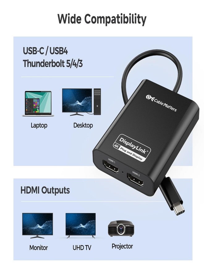 كابل ماترز محول Cable Matters DisplayLink USB-C إلى HDMI مزدوج، يدعم دقة 4K مزدوجة بمعدل 60 هرتز على نظامي macOS وWindows، محول USB-C إلى HDMI لشاشتين إضافيتين على أجهزة Mac M1/M2/M3/M4، يتطلب تعريفًا. - Image 4