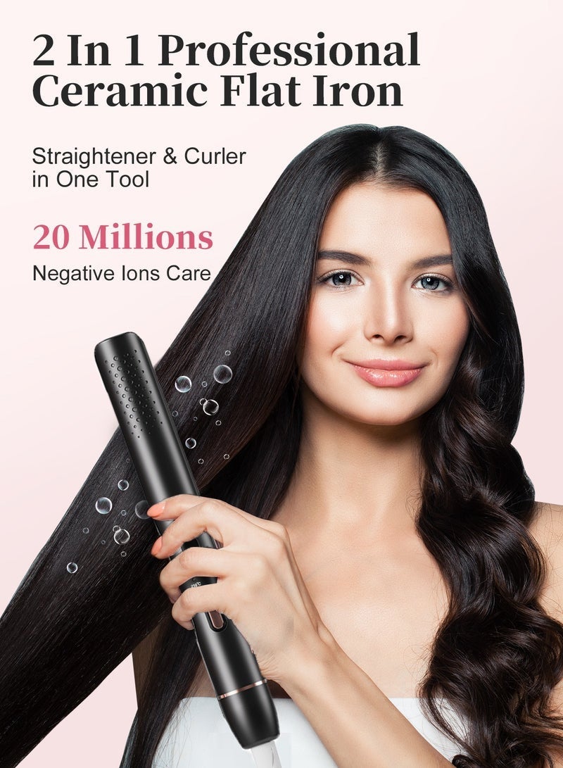 Hair Straightener and Curler 2 in 1 Ceramic Flat Iron - 4 Heat Settings and Heats Up to 210°C with a Heat-Resistant Silicone Pad and Gloves - Image 2