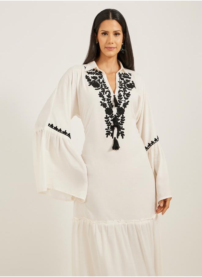 Maxim Creation Embroidered Angel Sleeve A-Line Tiered Kaftan by Styli  - Image 3