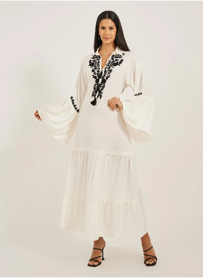 مكسيم كريشن Embroidered Angel Sleeve A-Line Tiered Kaftan