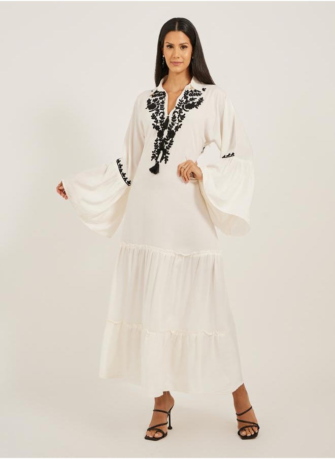 Maxim Creation Embroidered Angel Sleeve A-Line Tiered Kaftan by Styli  - Image 1