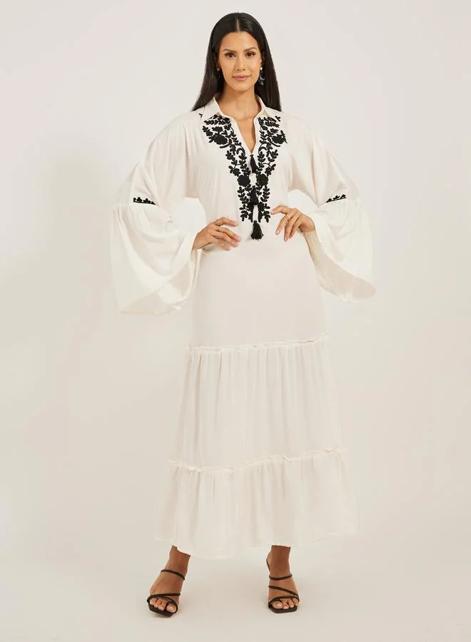 Take Two Embroidered Angel Sleeve A-Line Tiered Kaftan