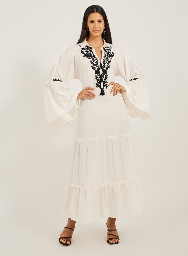 Take Two Embroidered Angel Sleeve A-Line Tiered Kaftan - Image 2