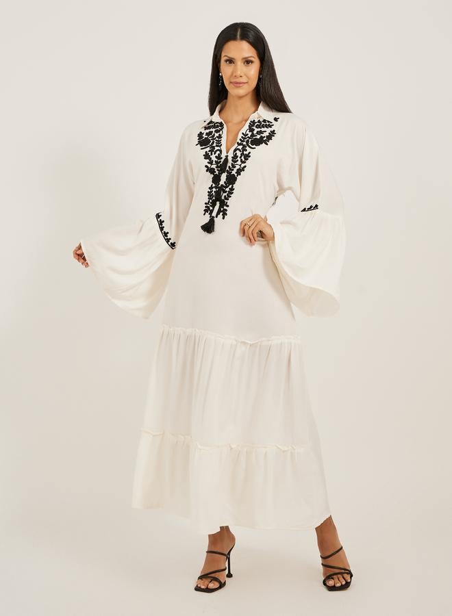 Take Two Embroidered Angel Sleeve A-Line Tiered Kaftan - Image 1