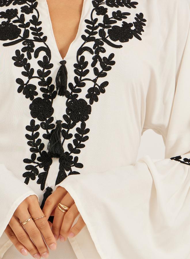 Take Two Embroidered Angel Sleeve A-Line Tiered Kaftan - Image 4