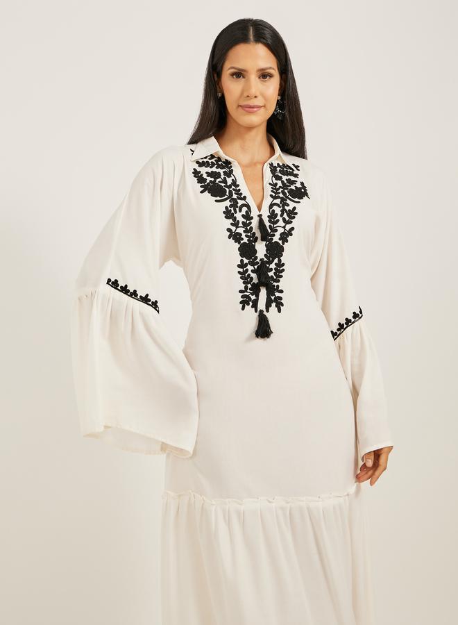 Take Two Embroidered Angel Sleeve A-Line Tiered Kaftan - Image 3