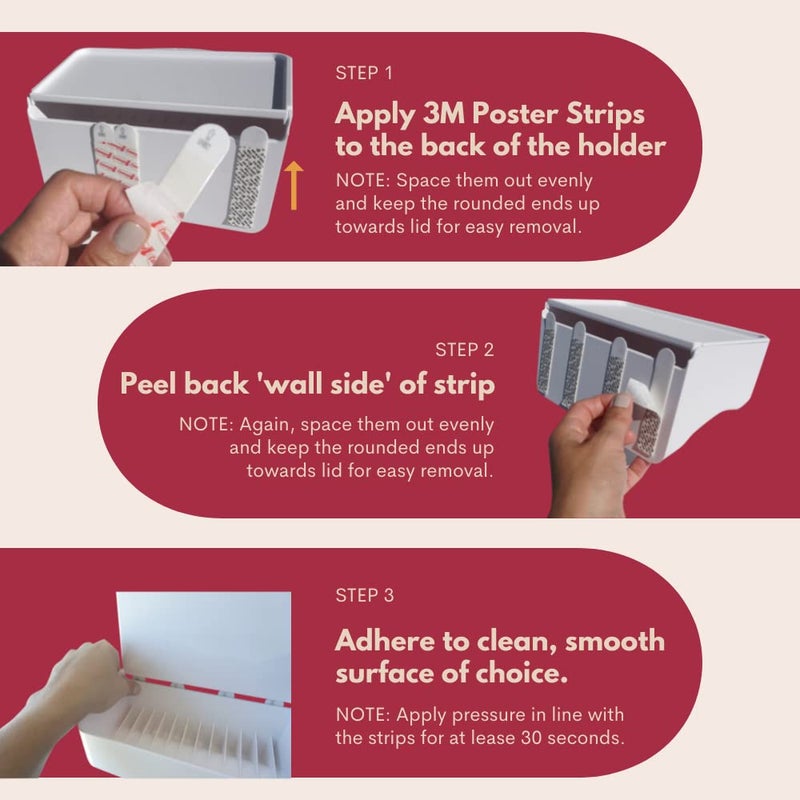 Storage Theory | Wipe Holder | Peel and Stick Adhesive Mount | Flushable Wipes and Shelf | Feminine Product Storage | Adult Wipes | Bathroom Phone Shelf | No Hardware Needed - White 1pk - Image 3