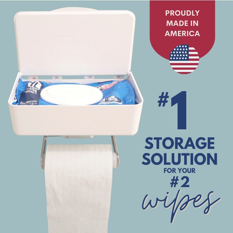 Storage Theory | Wipe Holder | Peel and Stick Adhesive Mount | Flushable Wipes and Shelf | Feminine Product Storage | Adult Wipes | Bathroom Phone Shelf | No Hardware Needed - White 1pk - Image 5