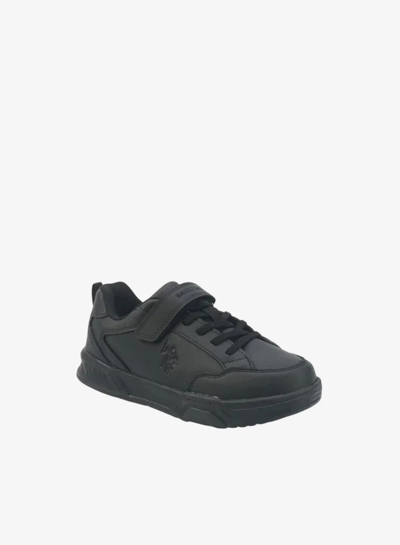 يو اس بولو اسن U.S. Polo Assn. Kids Black School Sneakers | Lace-Up Shoes with Adjustable Hook & Loop Strap | Lightweight Non-Slip Casual Walking Shoes for Boys & Girls | Comfortable Everyday School Footwear
