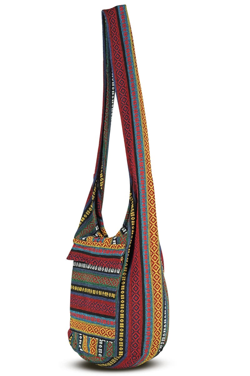 Your Cozy Boho Crossbody Bag for Women – Handmade Cotton Sling Bag Lightweight Unisex Travel Purse with Zipper (Reggae) - Image 2