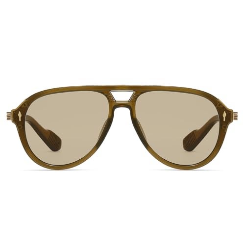 TruFabV Vintage Retro 70s Sunglasses for Women Men, Fashion Disco Glasses, Double Bridge Aviators (Olive Green) - Image 4